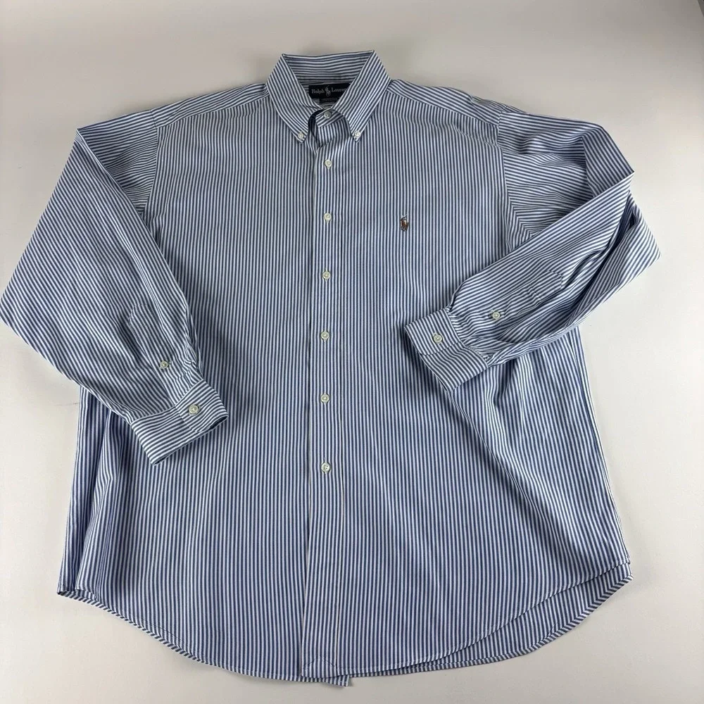 Ralph Lauren Yarmouth Pinpoint Oxford Shirt Mens 17-35 Blue Flesh Pony Preppy